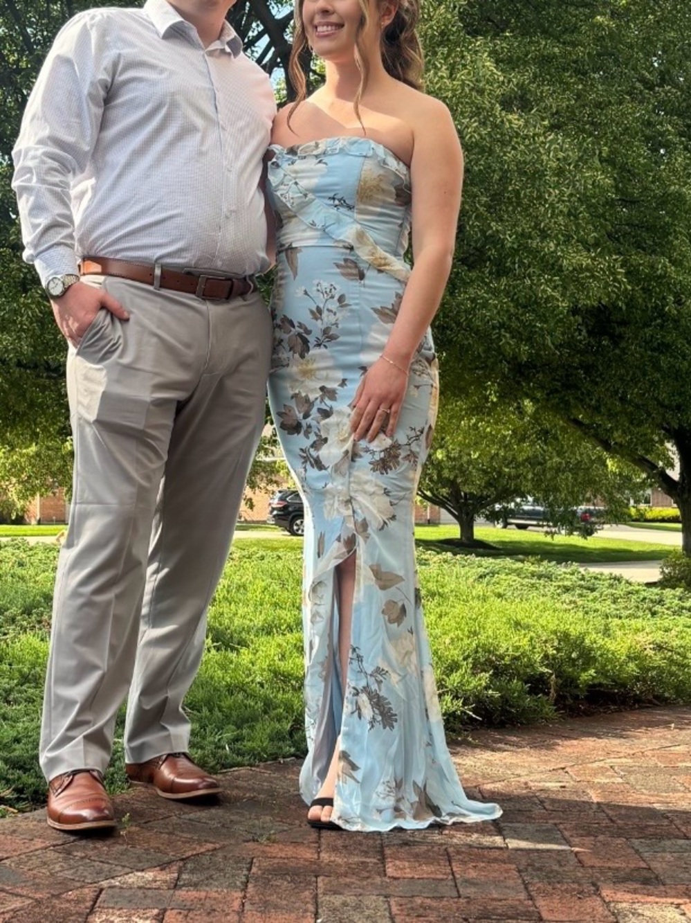 Excellent Sensation Blue Floral Strapless Ruffled Maxi Dress